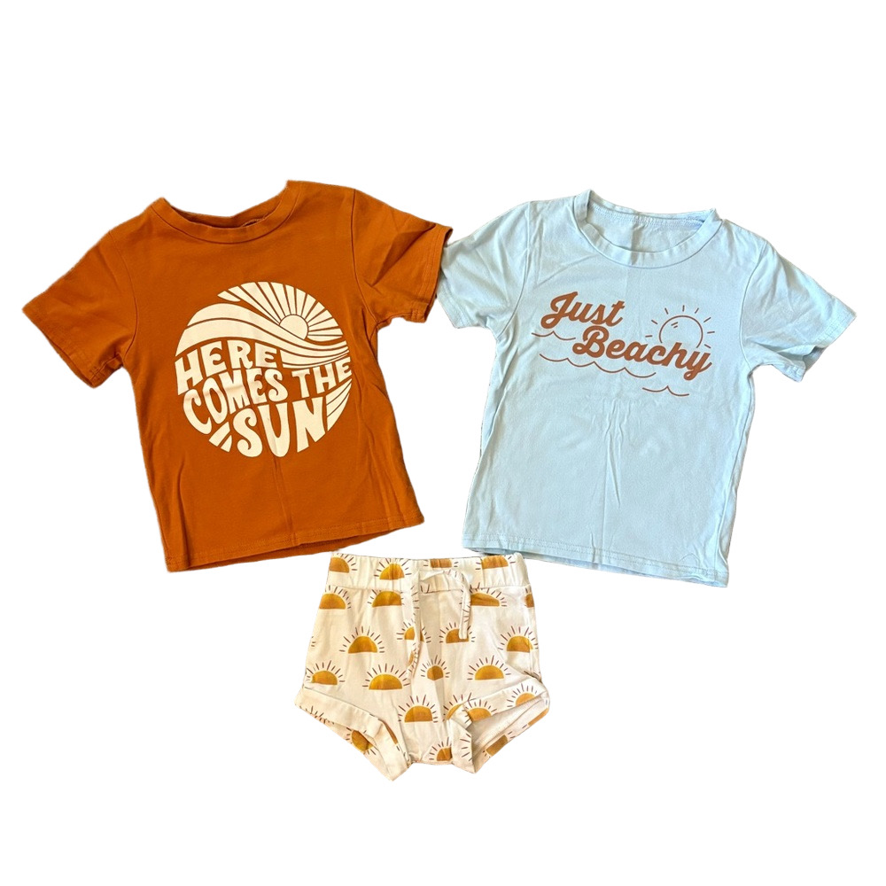 Toddler Summer Outfit Set 3T 4T Here Comes the Sun Just Beachy Sun Print Shorts
